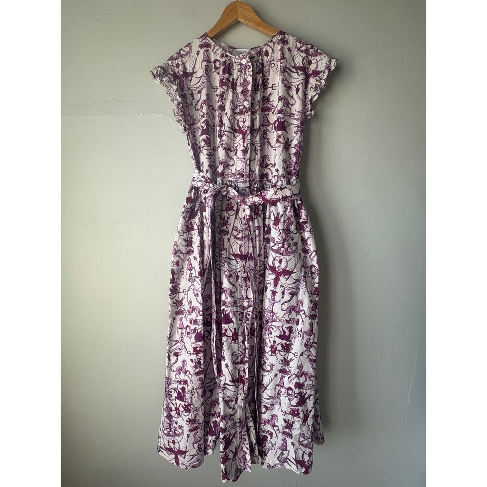 Patou White Purple Toile Flutter Sleeve Maxi Dress Size 36 or US Size 2 - Picture 9 of 14